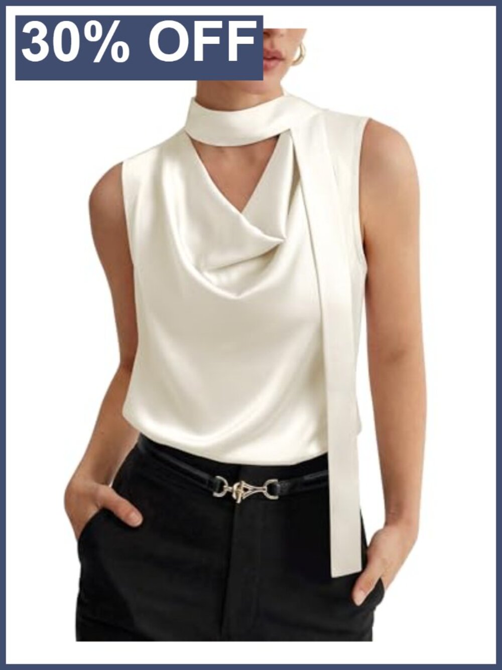 Women's Silk Satin Tank Top Cowl Neck Sleeveless Blouse Business Work Shirt